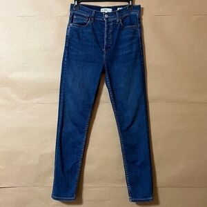 Re/Done High Rise Ankle Crop Jeans Slim Fit Button Fly Denim Medium 53 Size 28
